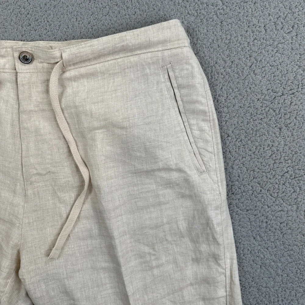 Tasso Elba Island Linen Pants Men 38x30 Beige Breathable Beach Flat Front Summer